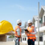 Safety helmets for workplace construction,The safety helmet at construction site.